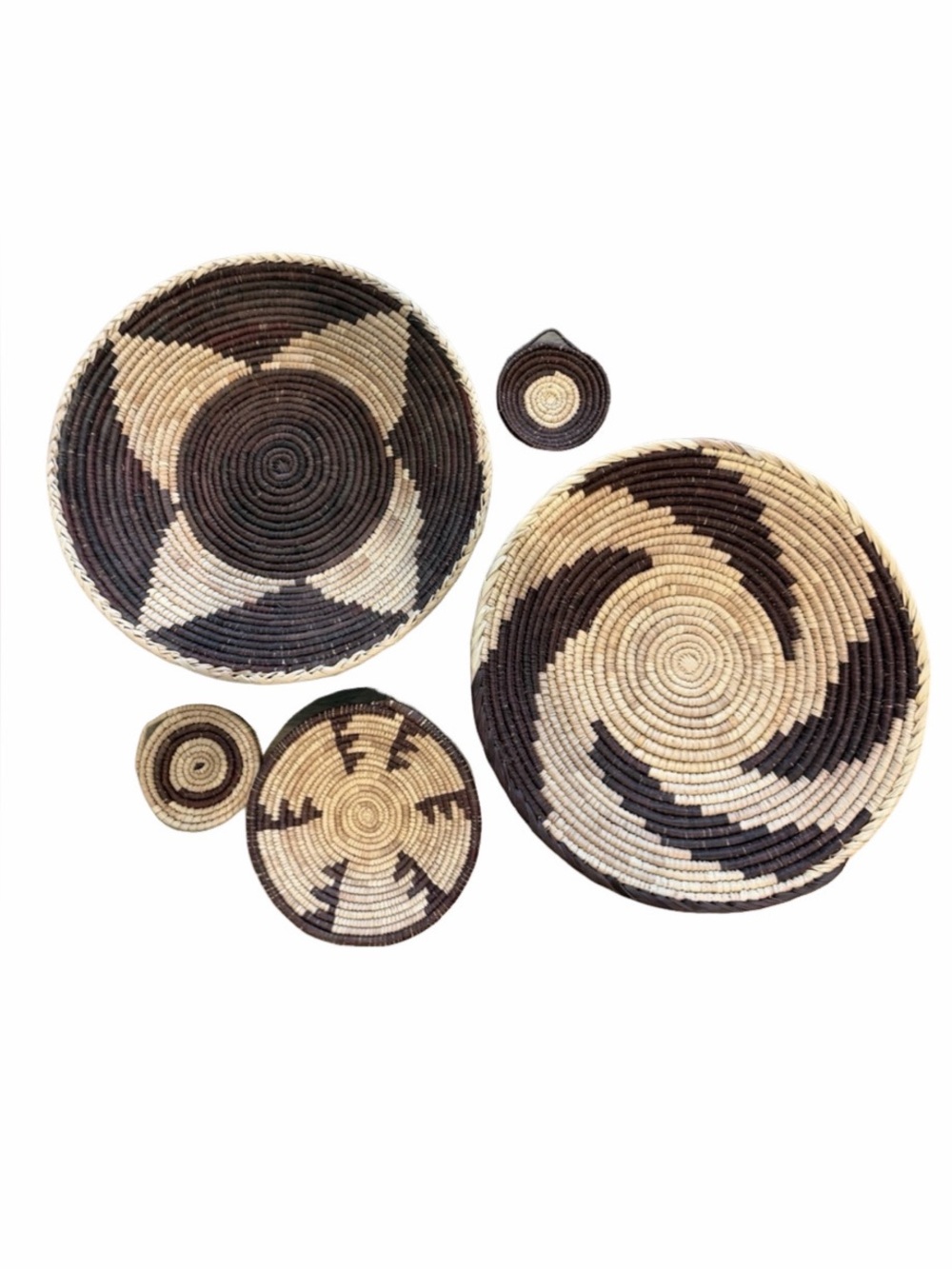 Handwoven Brown and Natural Decorative Basket Set. Tight Weave. Set of 5.